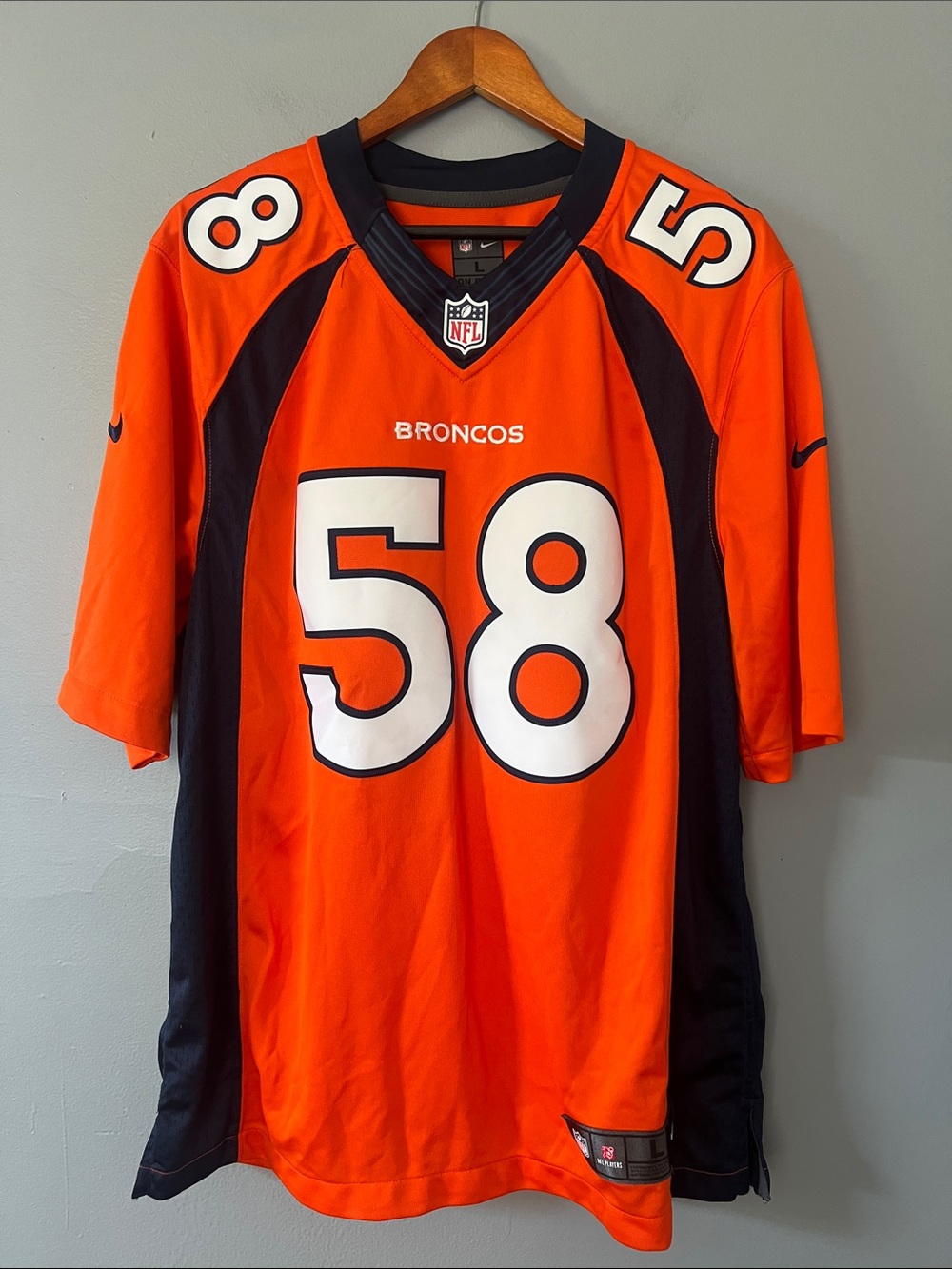 Nike Men's Broncos #58 Orange and Navy Football Jersey